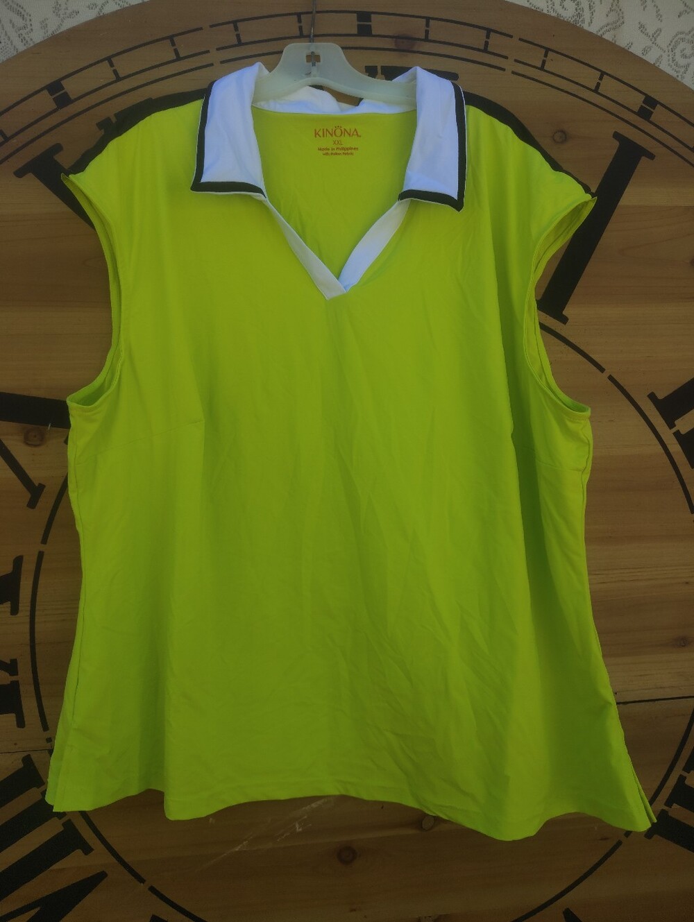 Kinona Neon Yellow Sleeveless Polo Tank with White Contrast Collar XXL